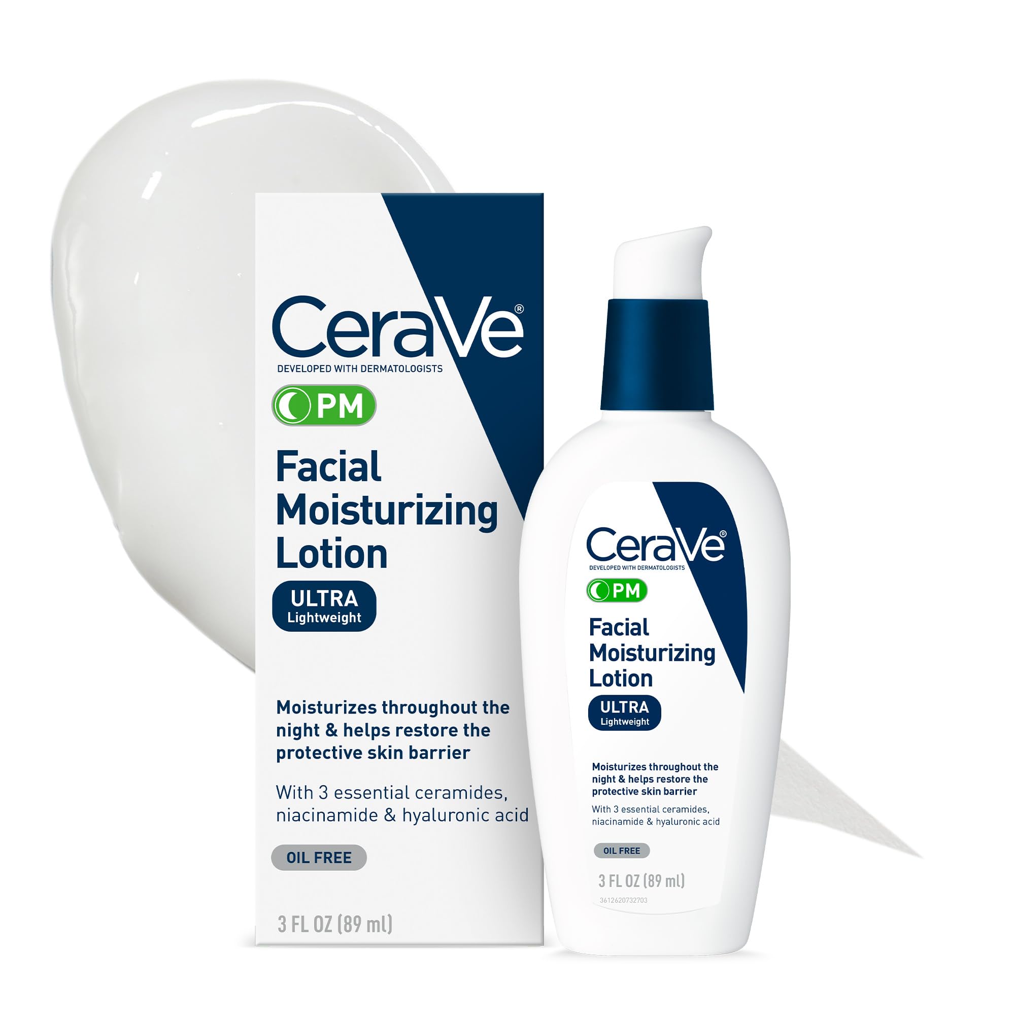 CeraVe PM night lotion bottle for overnight hydration and barrier support.