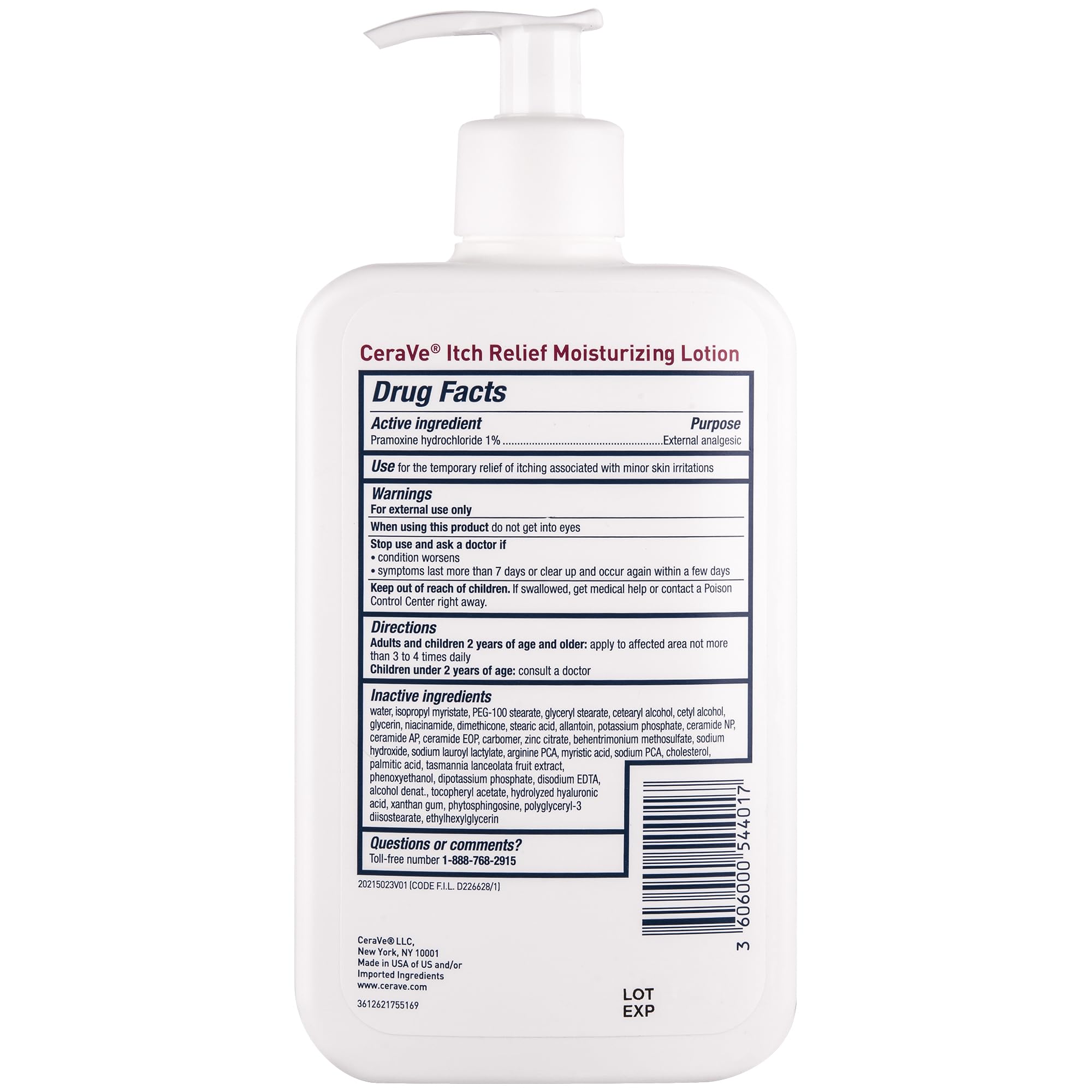 Close-up of Pramoxine 1% label in CeraVe Anti Itch Lotion.