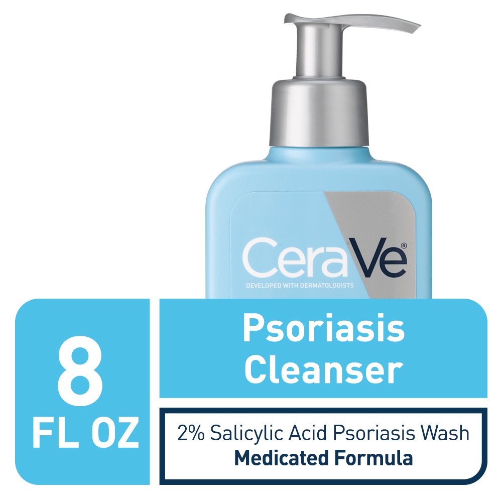 CeraVe Psoriasis Cleanser label closeup emphasizes fragrance-free design suitable for sensitive skin.
