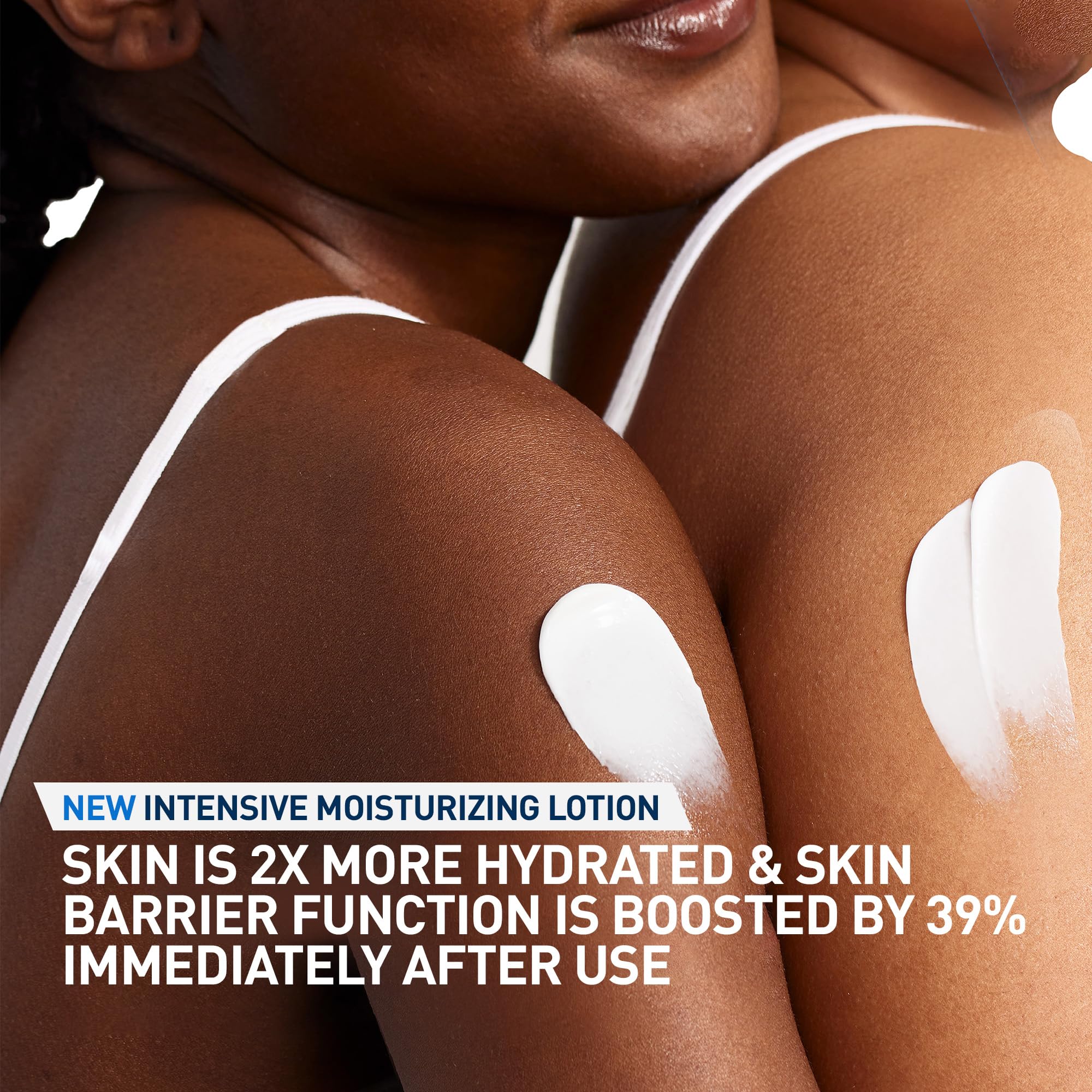 Rich non-greasy lotion being spread to show quick absorption