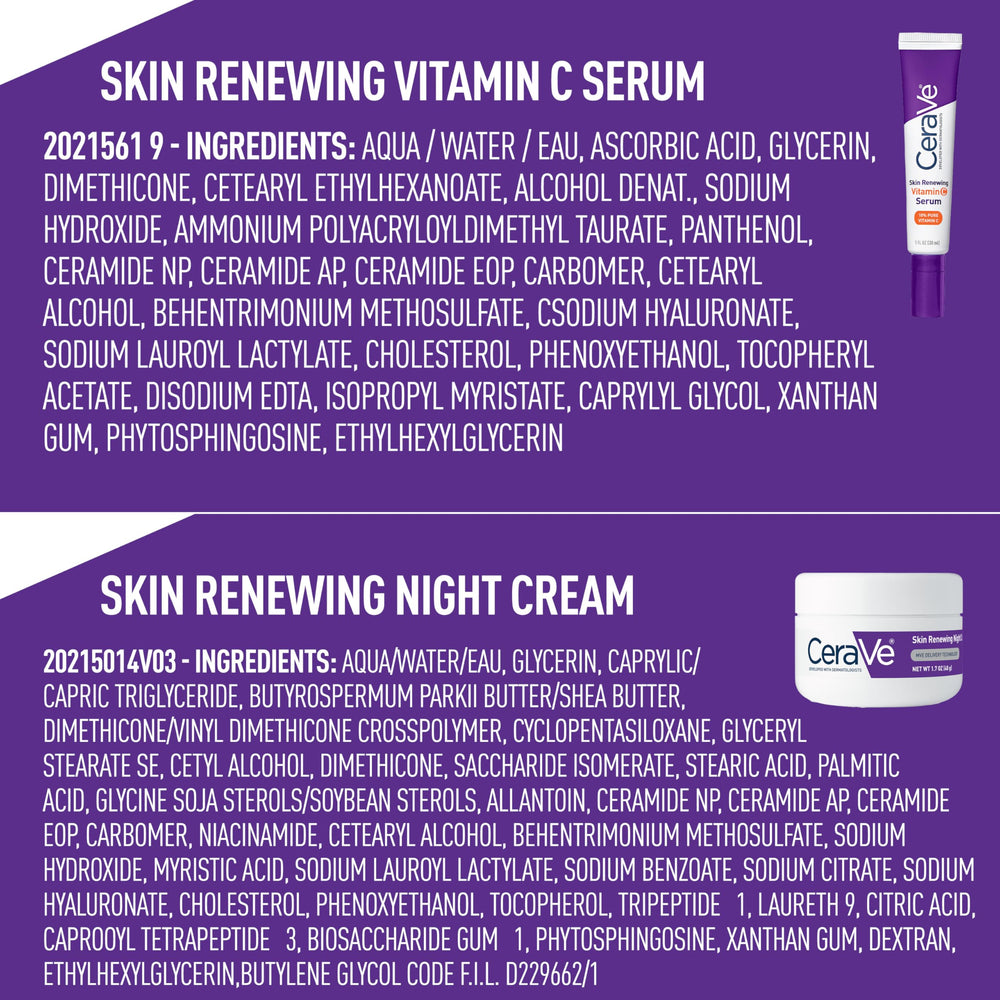 CeraVe Vitamin C Serum and Night Cream collection arranged for daily skincare.