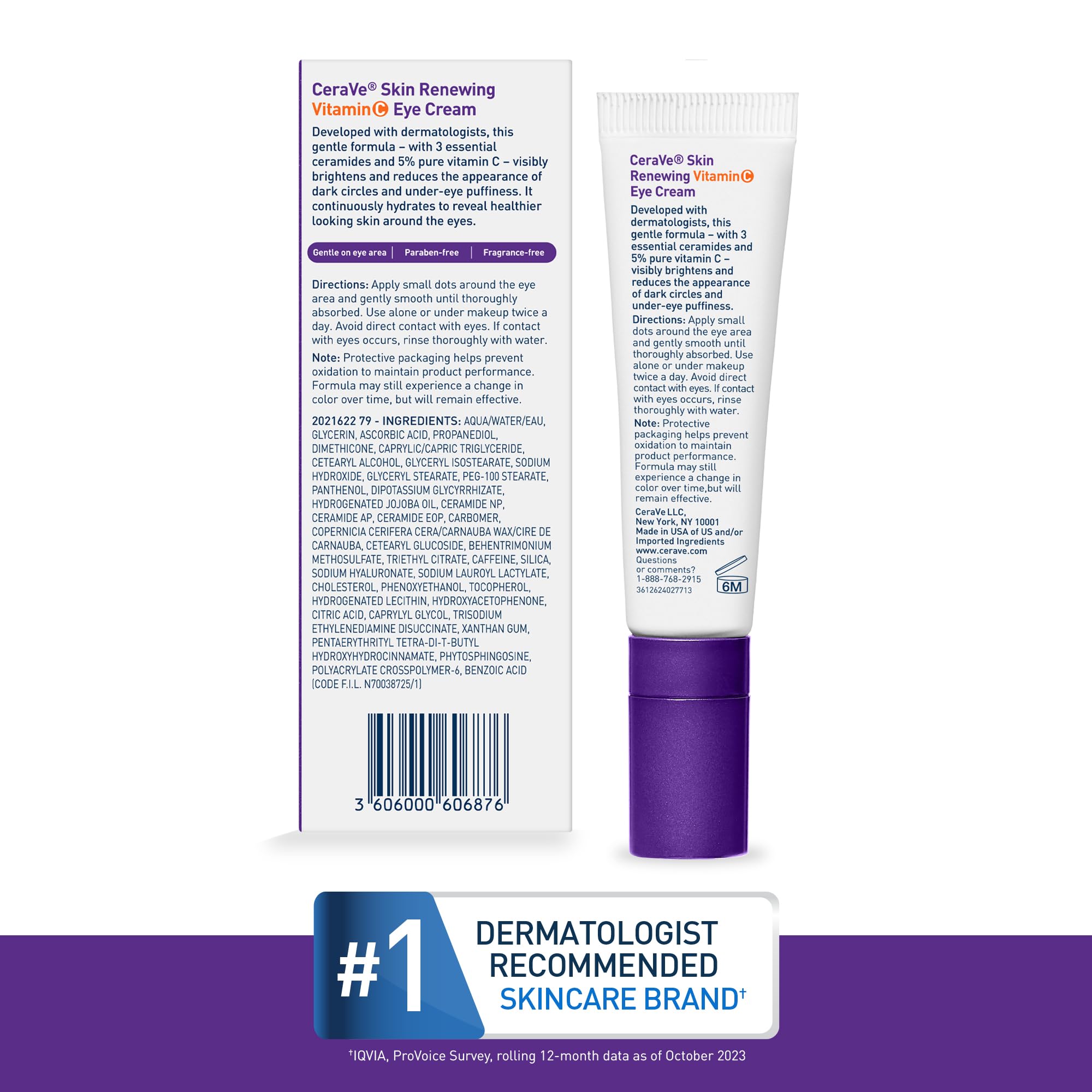 Ophthalmologist-tested seal on packaging for safe use around eyes.