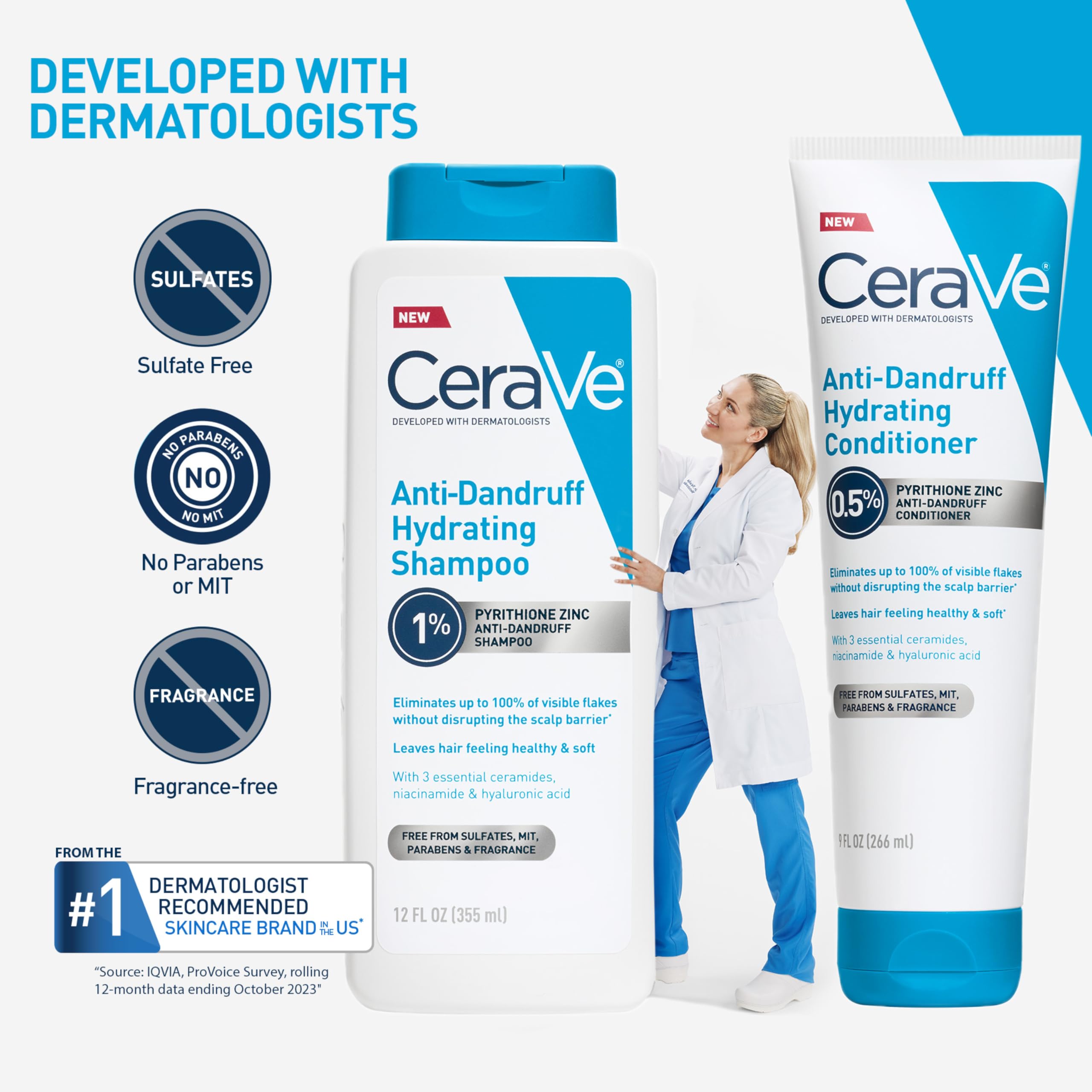 CeraVe sulfate-free and fragrance-free label visible on conditioner