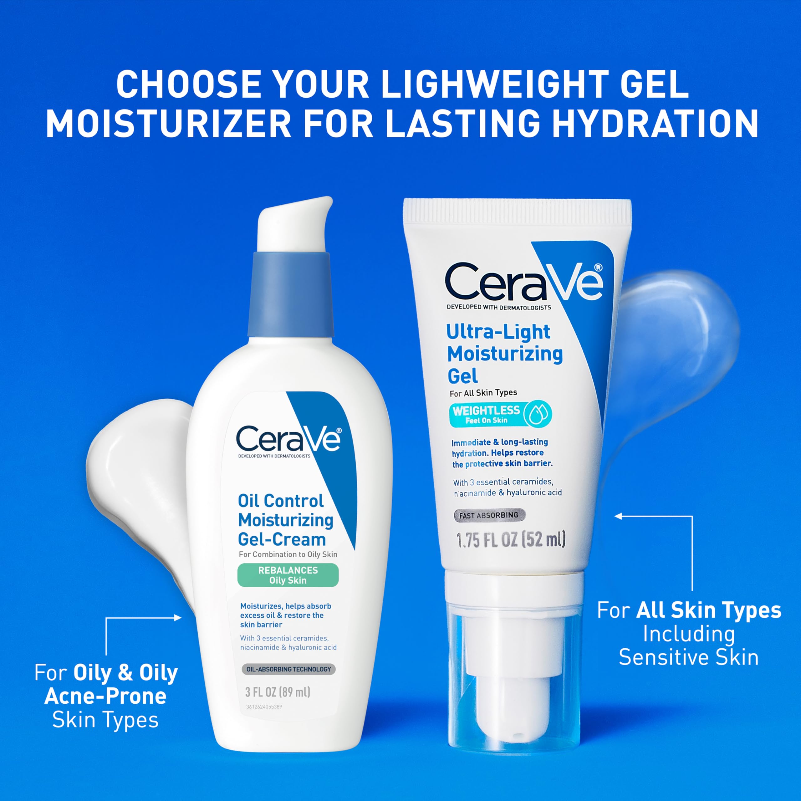 Close-up of CeraVe Ultra-Light Gel label highlighting fragrance-free and non-comedogenic formula