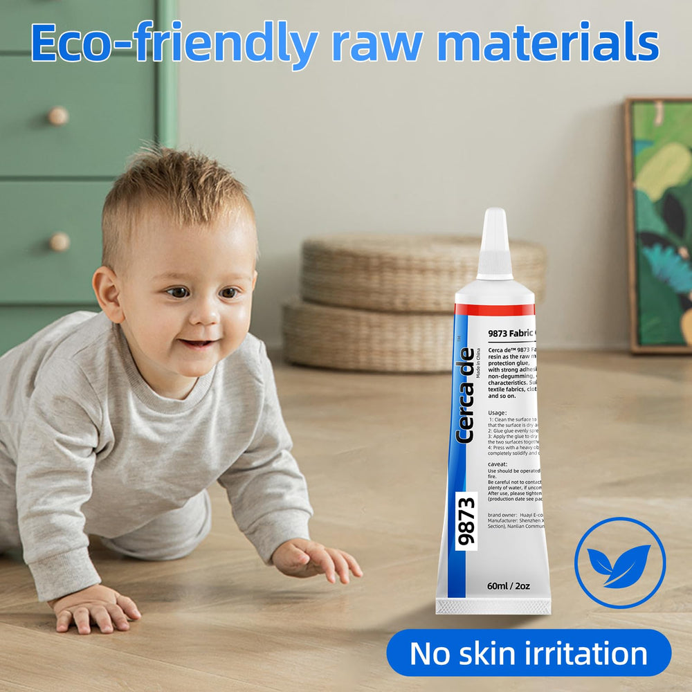 Cerca de Fabric Glue dries clear for invisible fabric repairs.