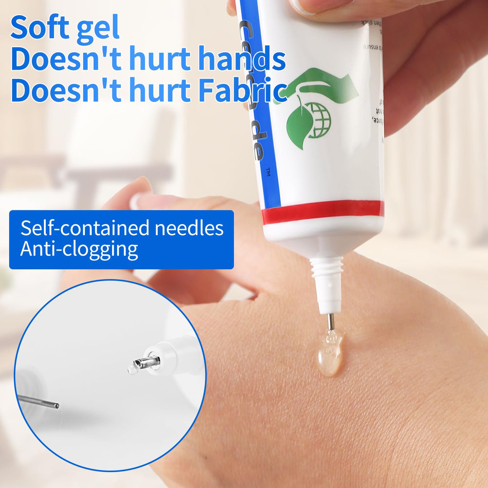 Cerca de Fabric Glue eco-friendly formula safe for skin contact.