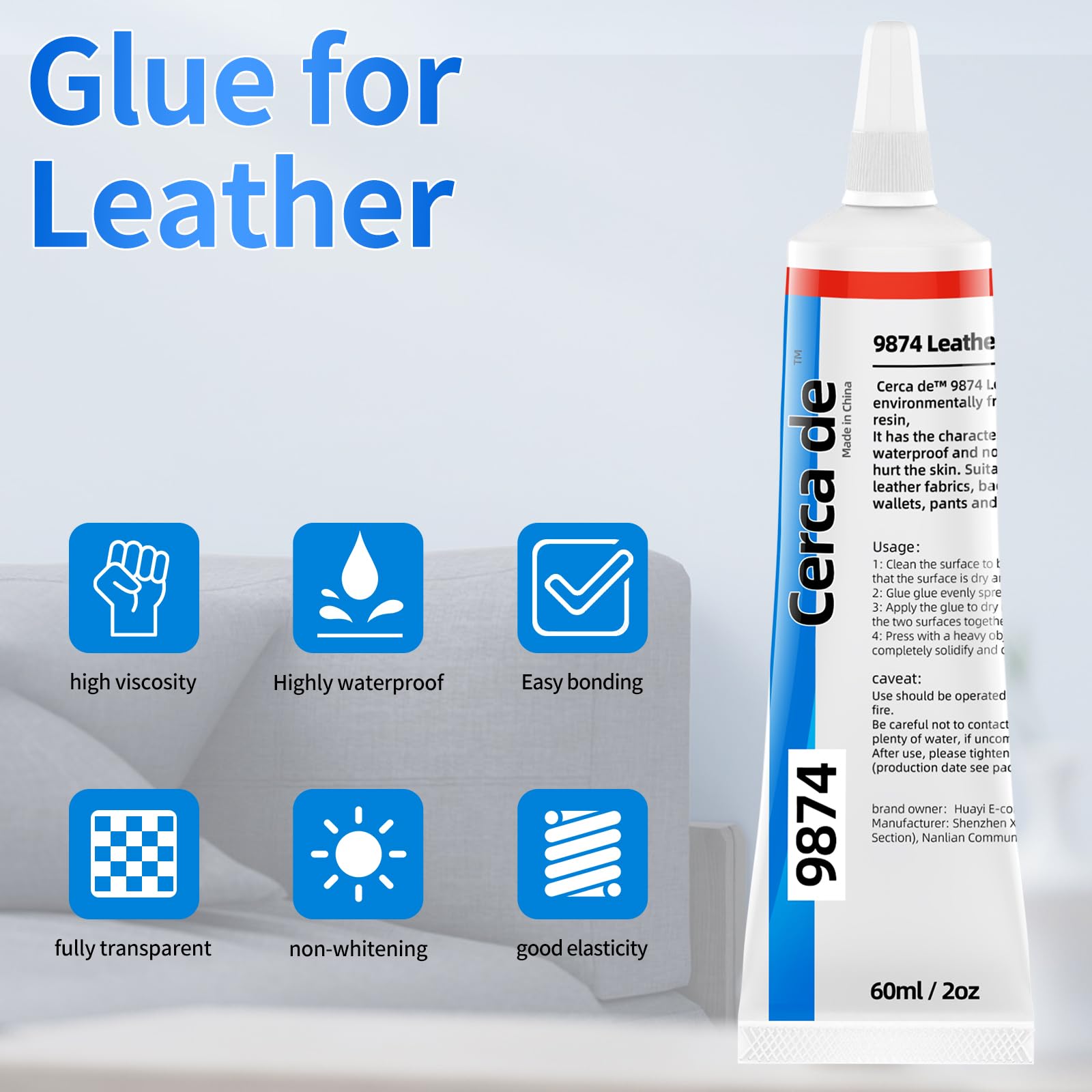 Cerca de Leather Glue waterproof formula resists moisture during everyday use.