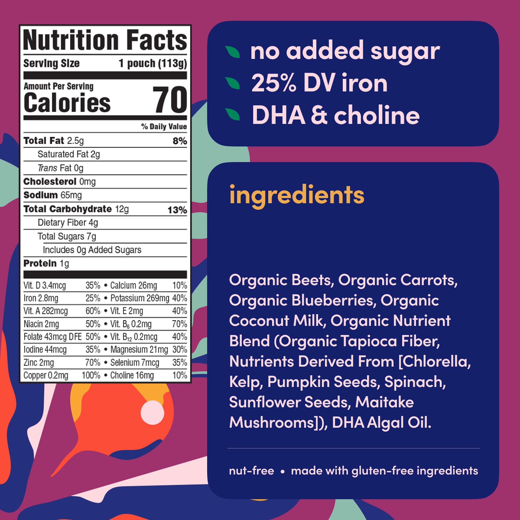 Cerebelly pouch nutrition panel close-up highlighting 16 nutrients