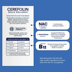 Close-up of Cerefolin Brain Wellness label on USA-made formulation.