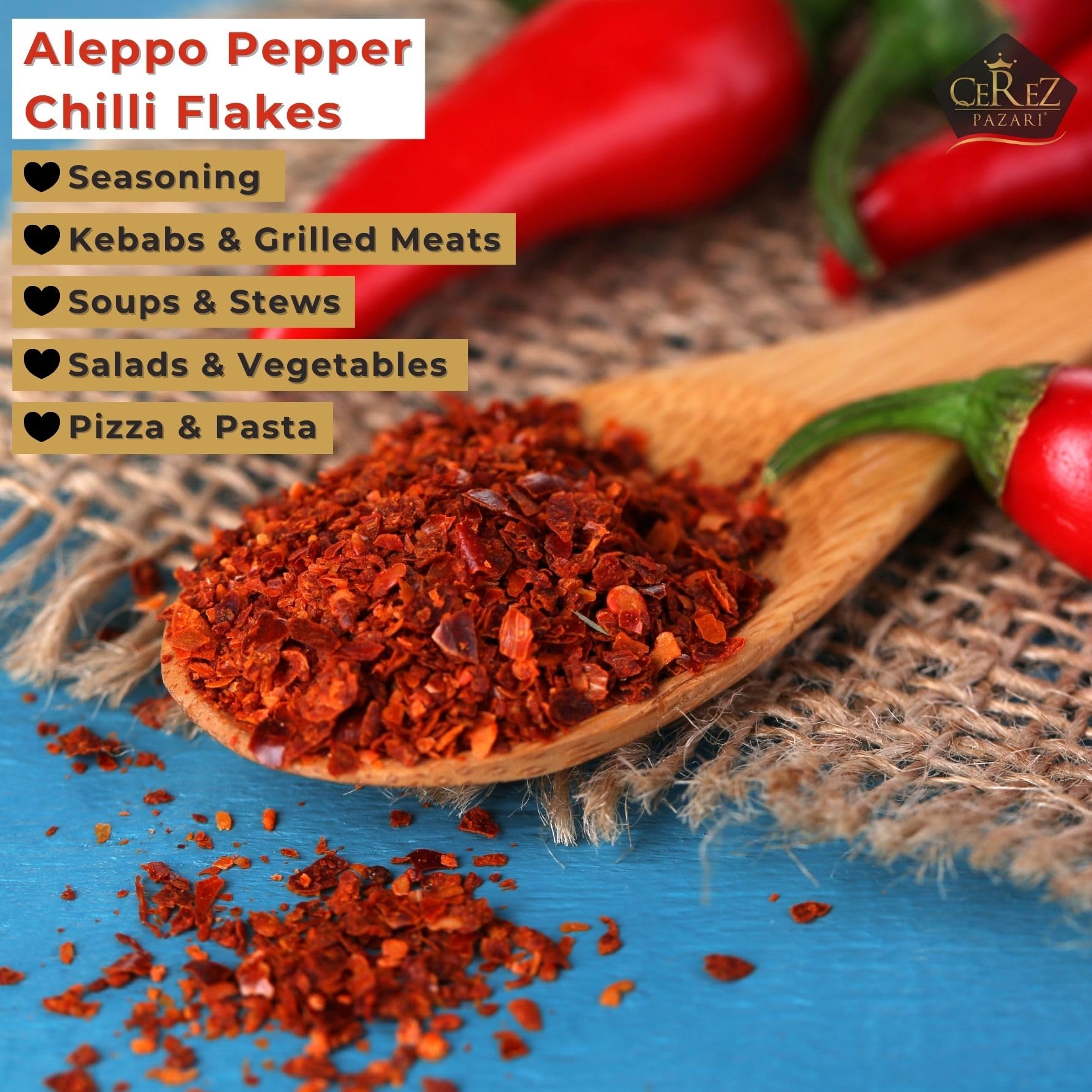 Aleppo Pepper on pizza and roasted dishes adds warmth and color.