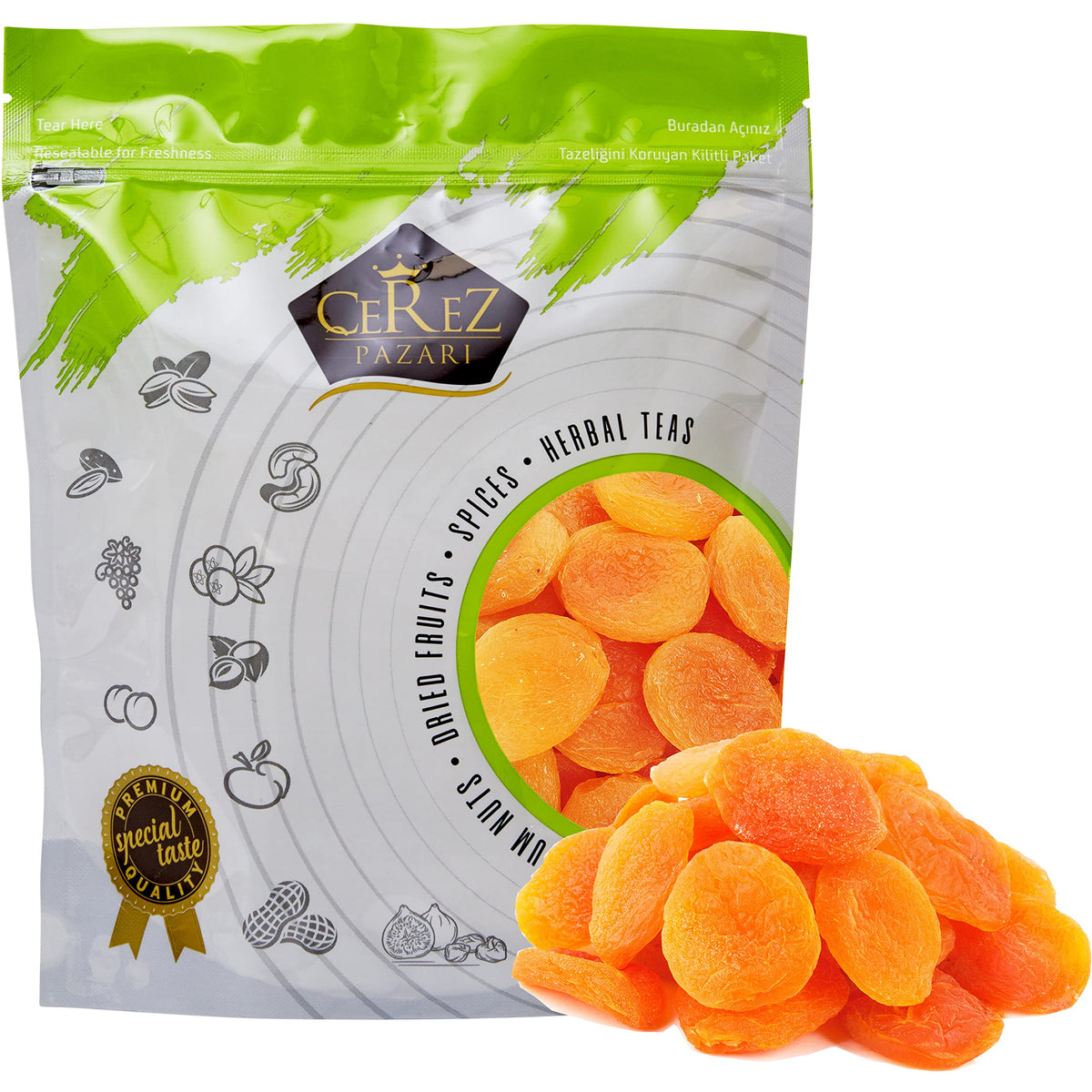 Çerez Pazarı dried apricots in an extra jumbo bag, premium Turkish quality, great for on-the-go.