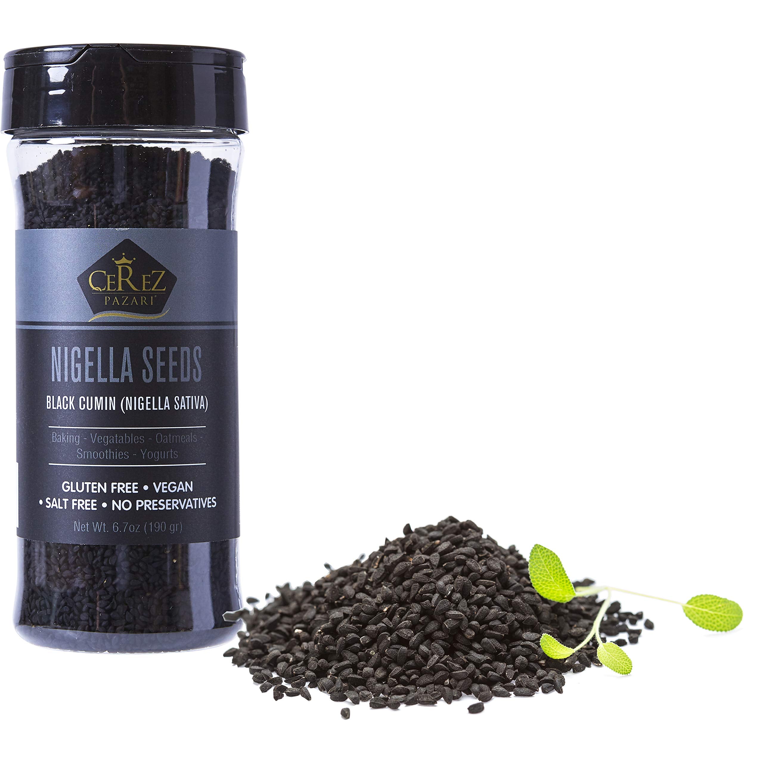 Çerez Pazarı nigella seeds 7oz bottle on shelf, perfect for baking and curries.