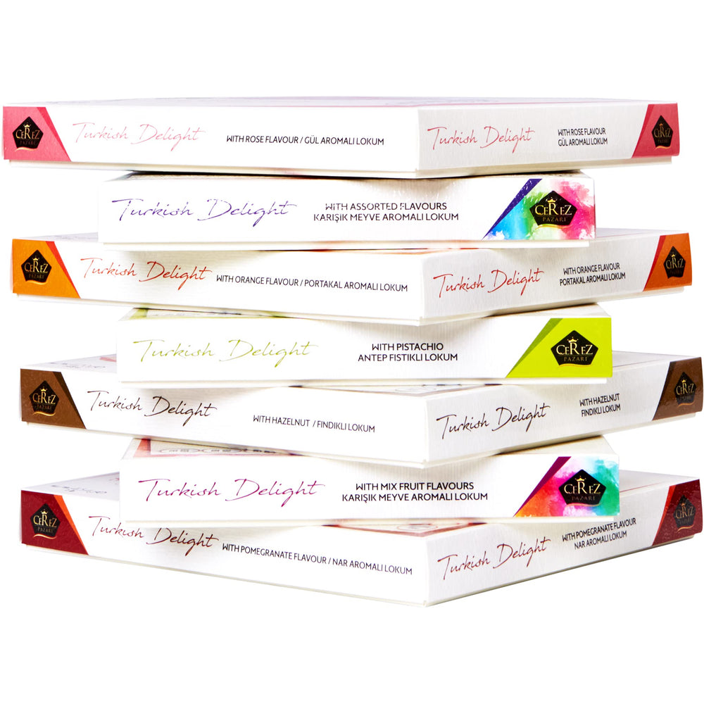 Cerez Pazari assorted Turkish delight package view, ready for gifting.