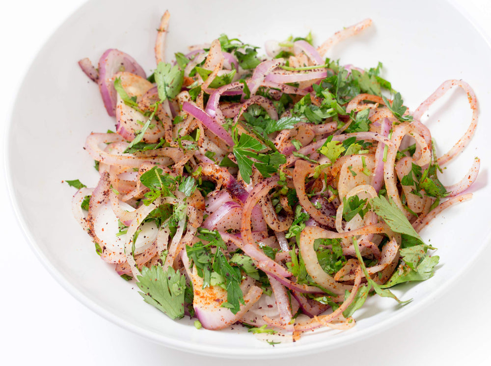 Cerez Pazari sumac sprinkled on vegetables for a bright finish.