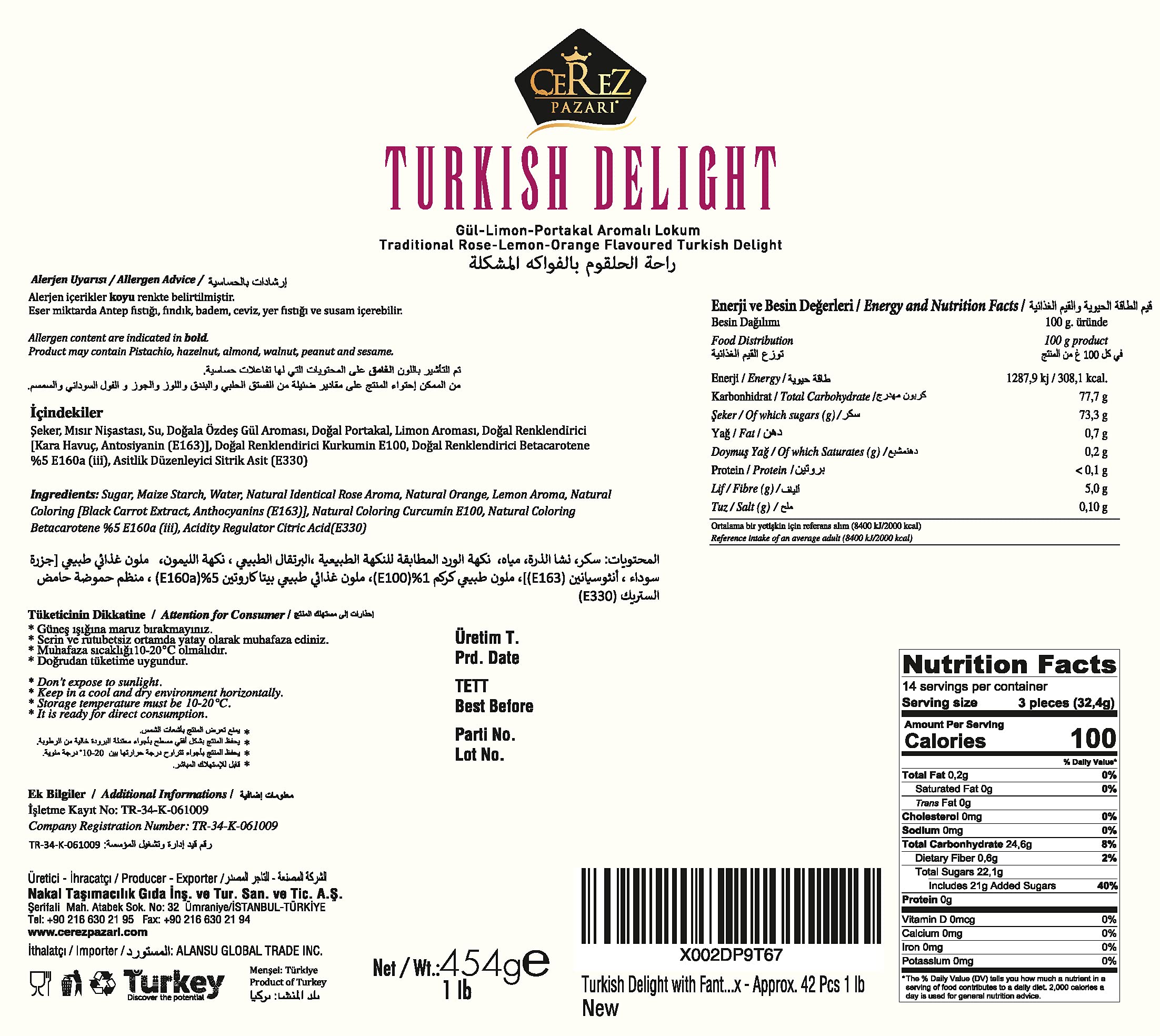 Çerez Pazarı Turkish Delight orange slices with bright citrus flavor for gifting