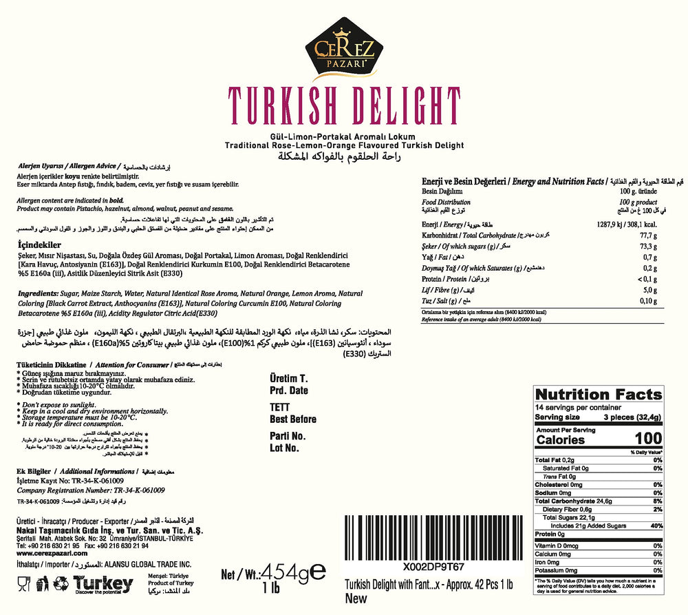 Çerez Pazarı Turkish Delight orange slices with bright citrus flavor for gifting