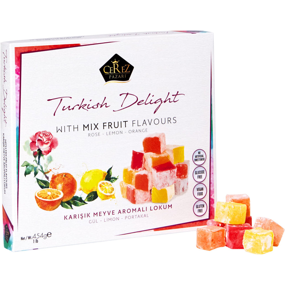 Çerez Pazarı Turkish Delight rose flavor bites plated for tea time