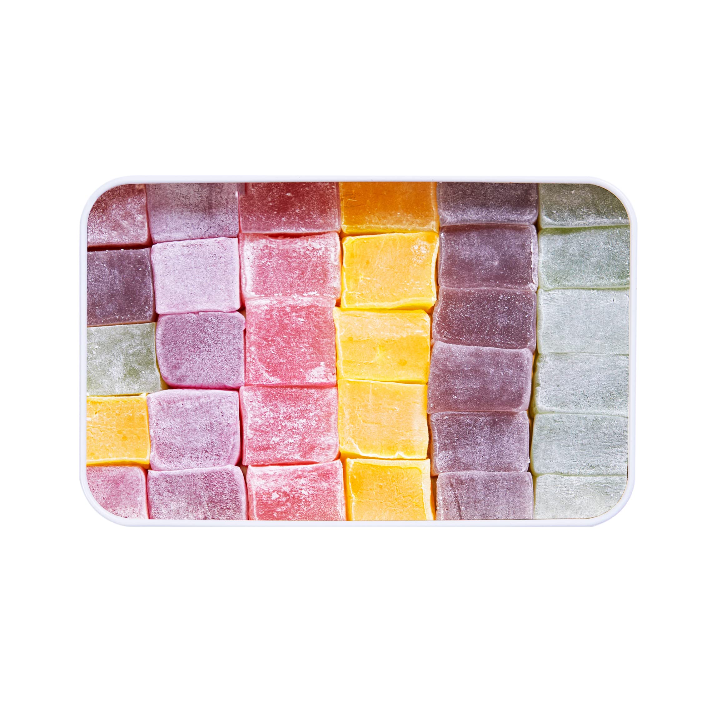 Cerez Pazari watermelon flavor lokum close-up, refreshing sweetness with tea.