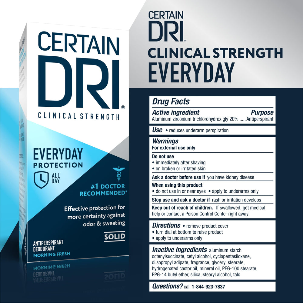 Certain Dri Everyday Strength packaging keeps it handy in gym bags or suitcases.