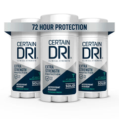 Certain Dri Extra Strength clinical antiperspirant stick ready for precise application and long-lasting moisture control.