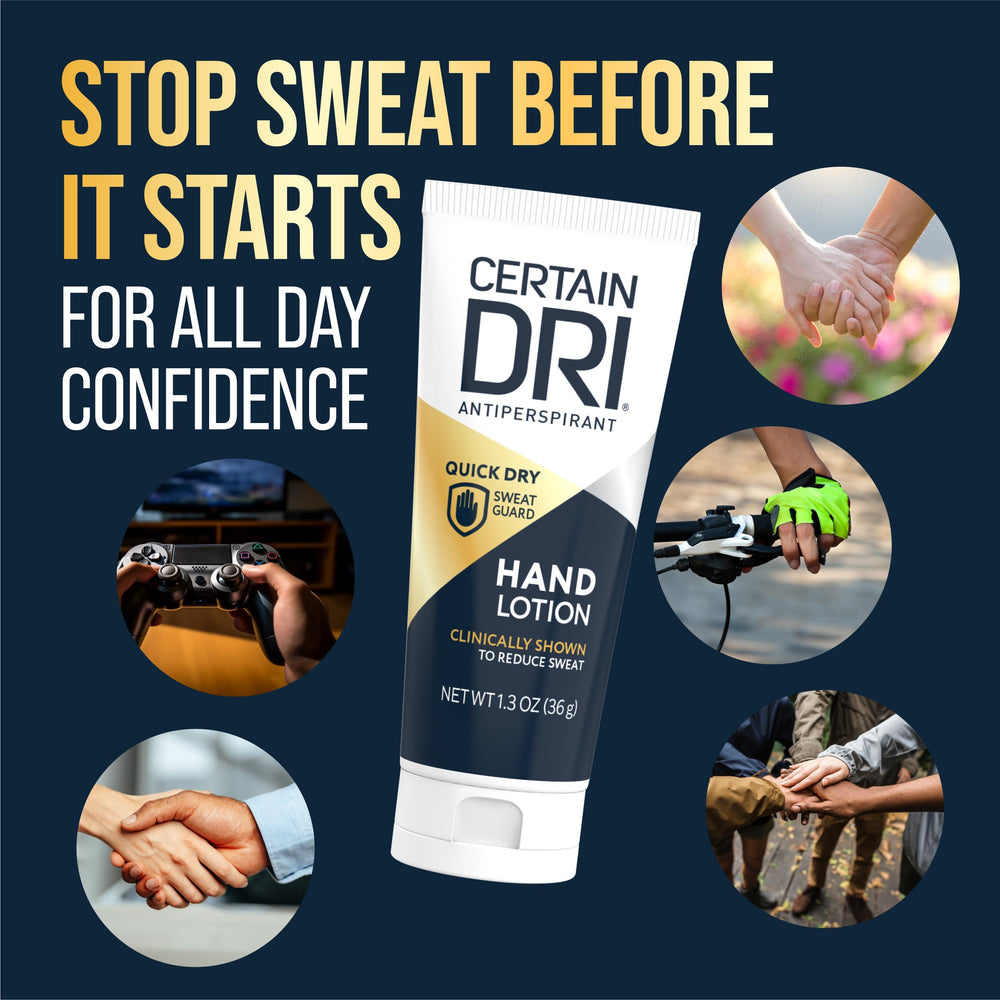 Close-up of fast-drying, non-greasy texture of Certain Dri hand lotion