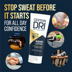Close-up of fast-drying, non-greasy texture of Certain Dri hand lotion