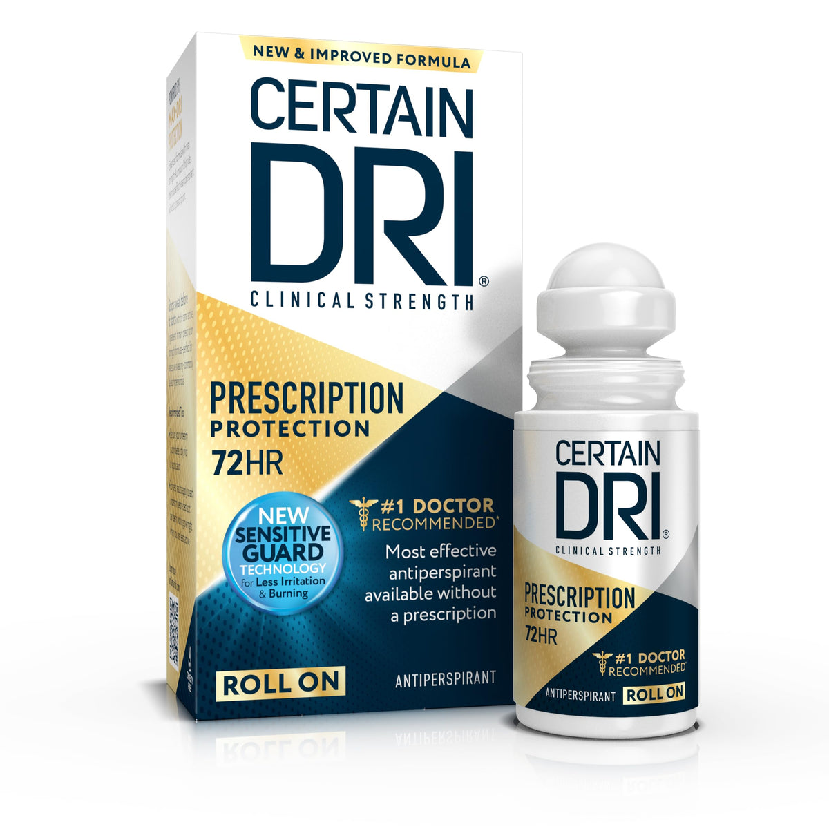 Certain Dri prescription-strength bottle demonstrates long-lasting sweat protection.