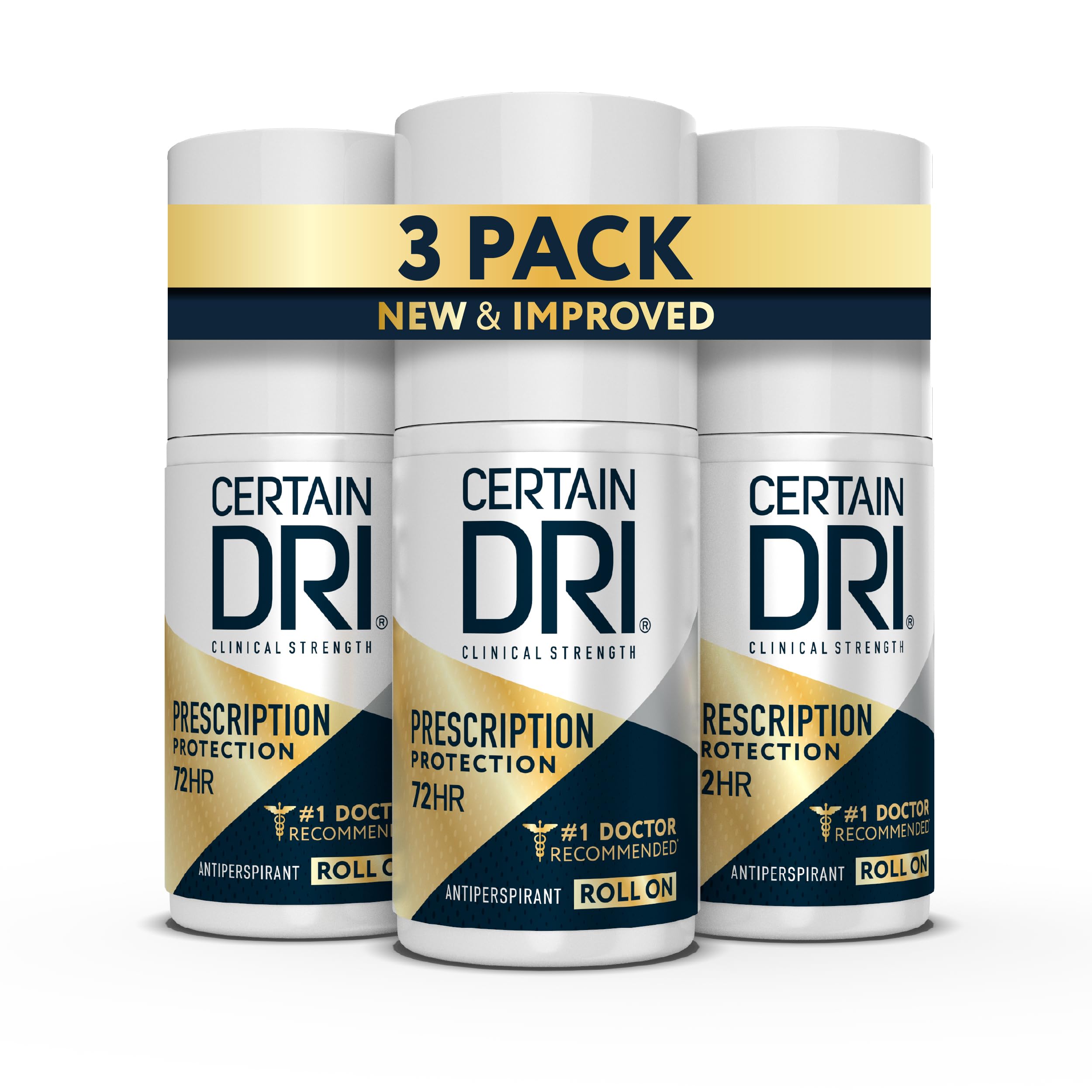 Certain Dri prescription-strength roll-on bottle offers up to 72 hours of dryness