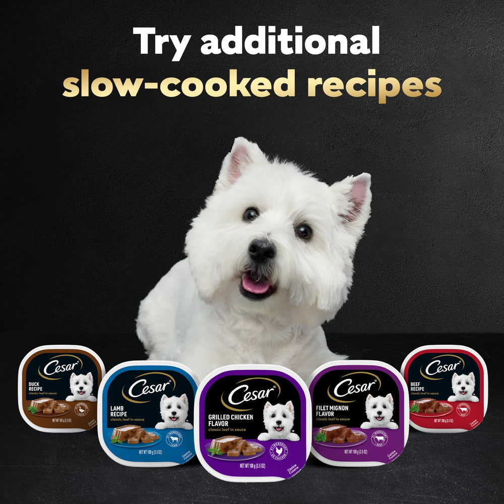 Cesar Classic Loaf in Sauce Lamb offers slow-cooked flavor dogs enjoy