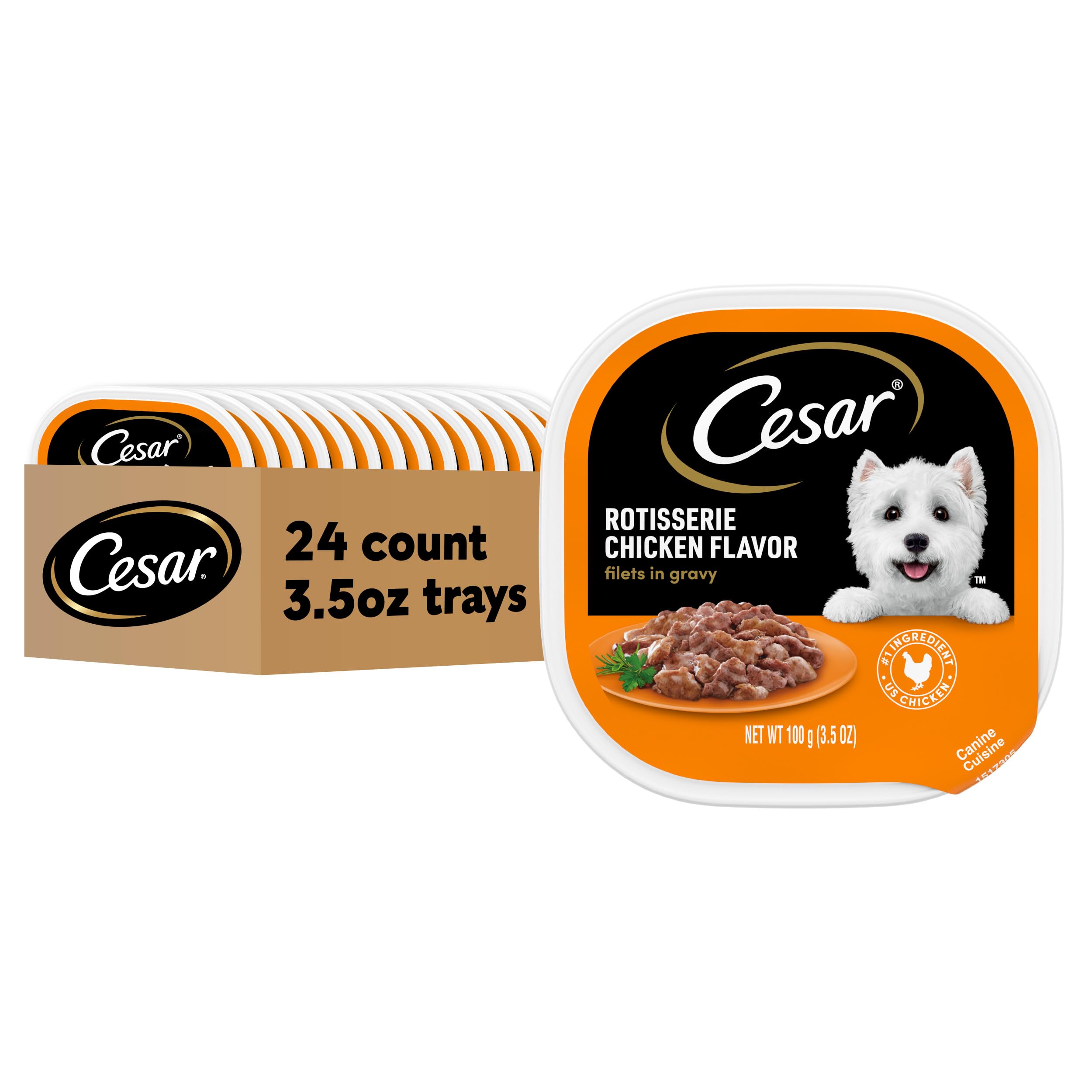 Cesar Filets in Gravy bowl—protein-packed meal for adult dogs.