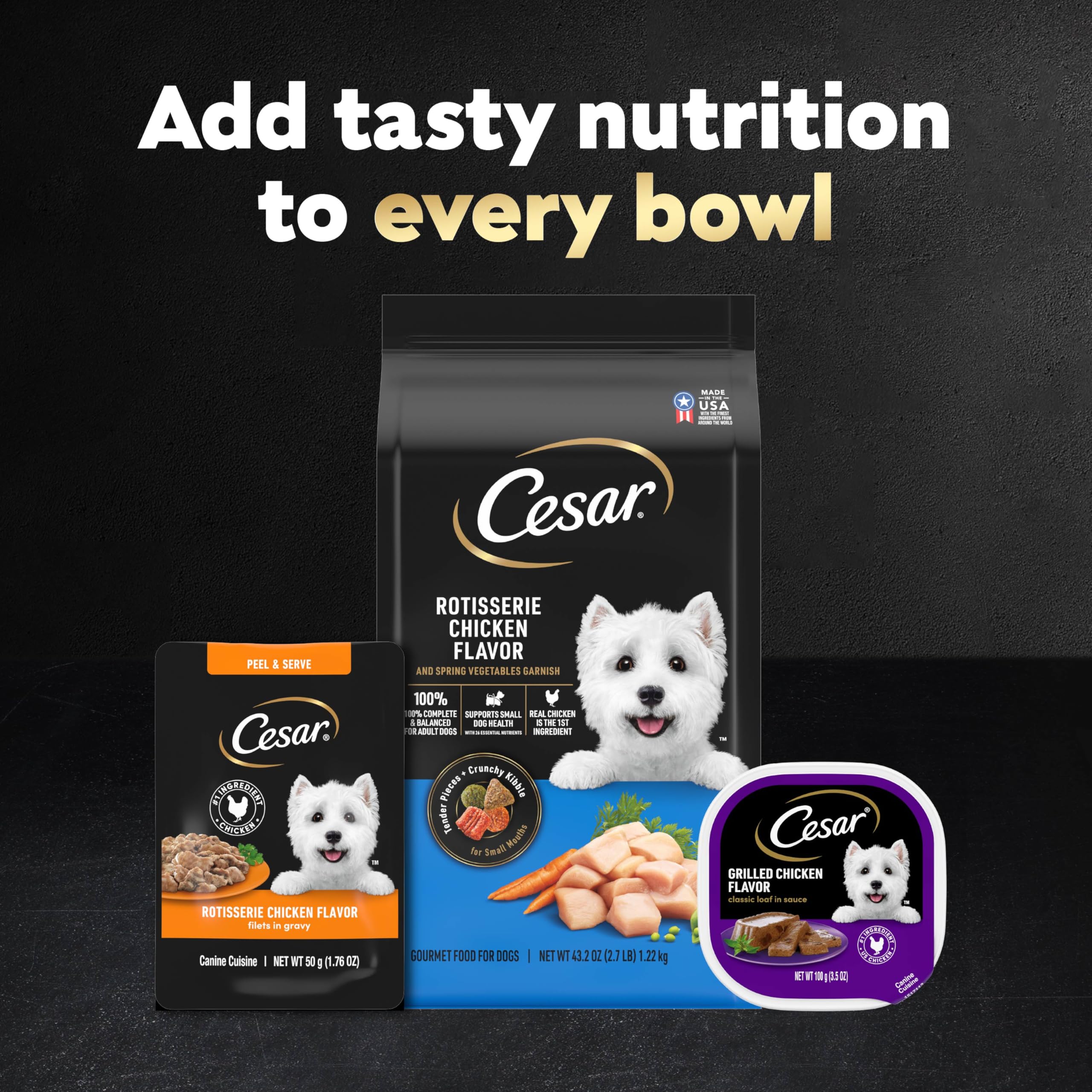 Cesar Filets in Gravy with dry food topper adds flavor to kibble
