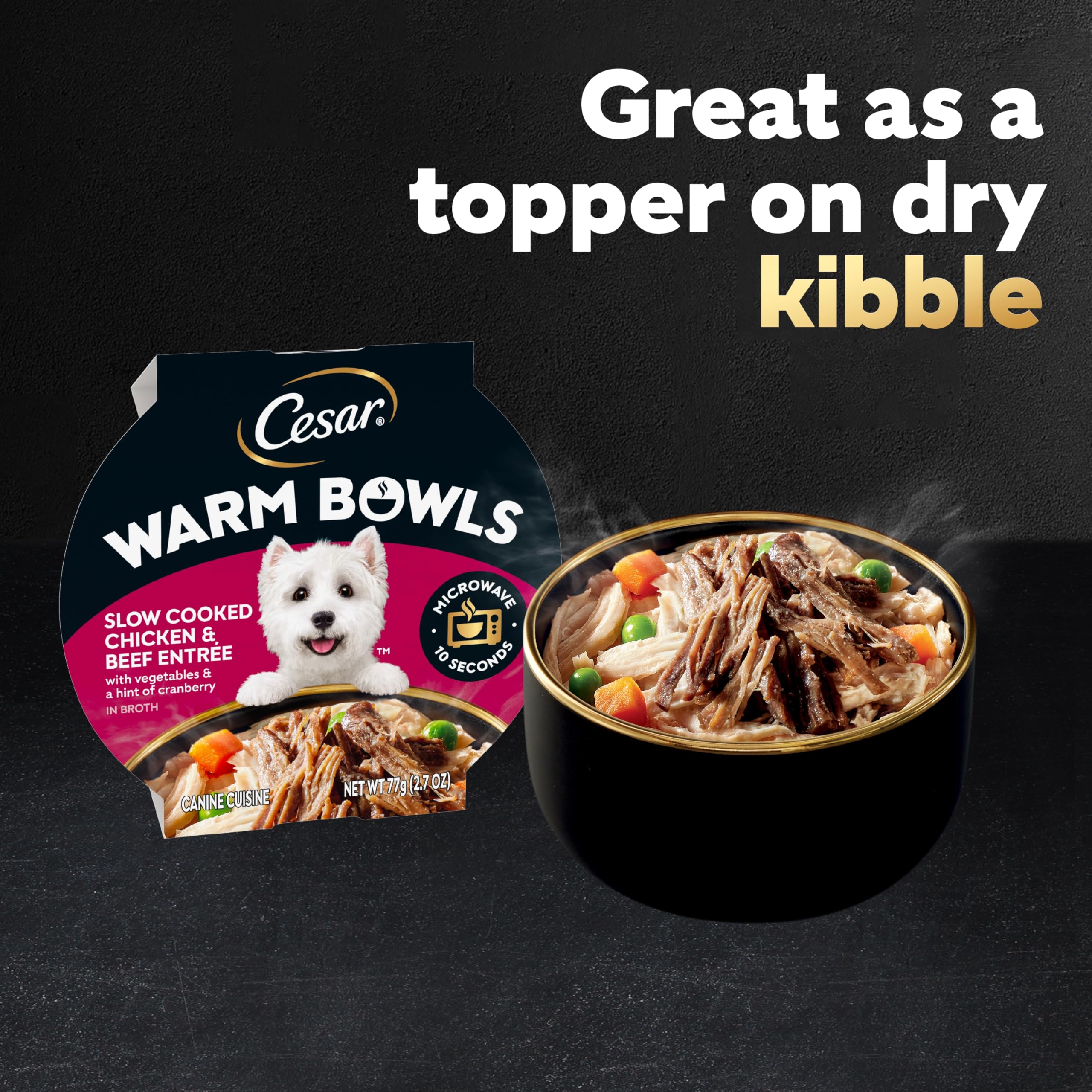 Cesar Warm Bowls adult dog meal served in a bowl
