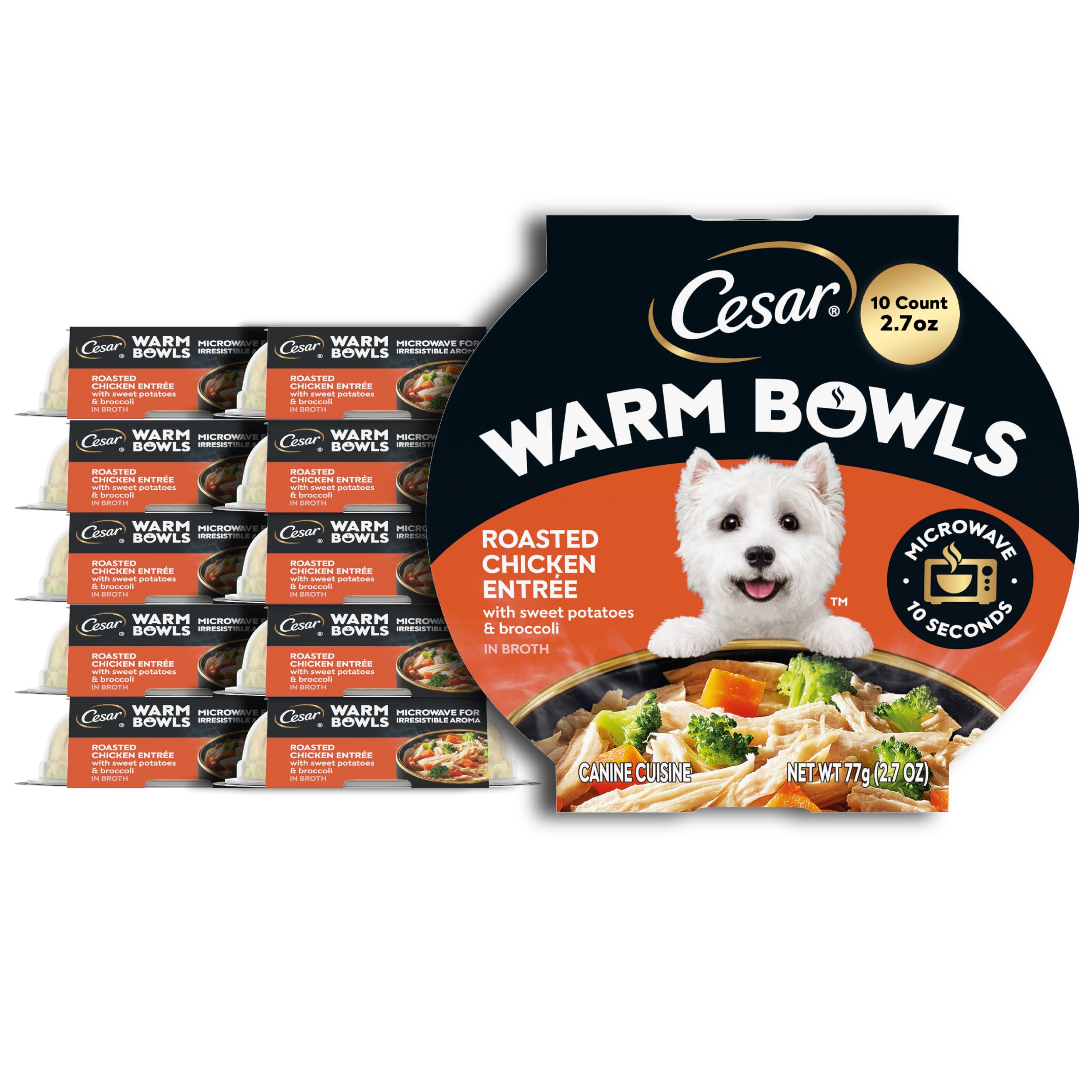 Cesar Warm Bowls roasted chicken entree tray with tender meat and veggies, ready to heat