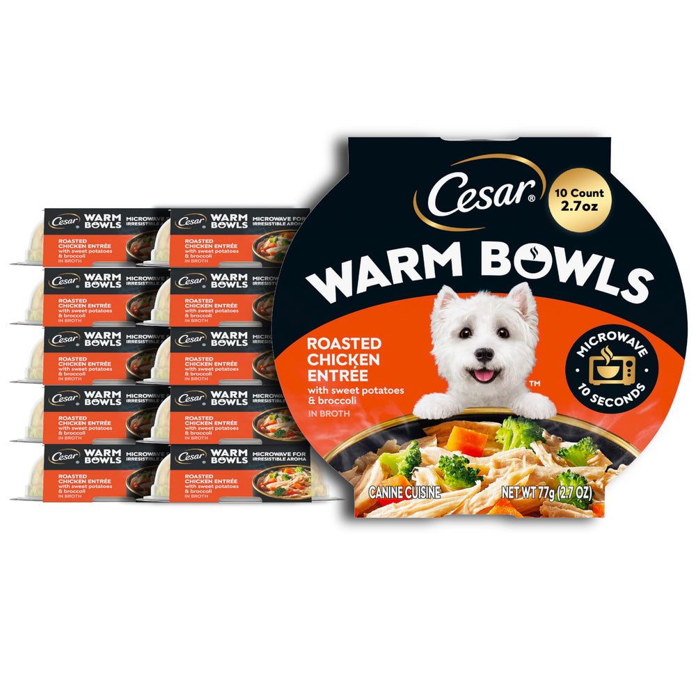 Cesar Warm Bowls roasted chicken entree tray with tender meat and veggies, ready to heat