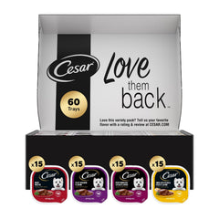 Cesar variety-pack trays offer quick, convenient meals for dogs.