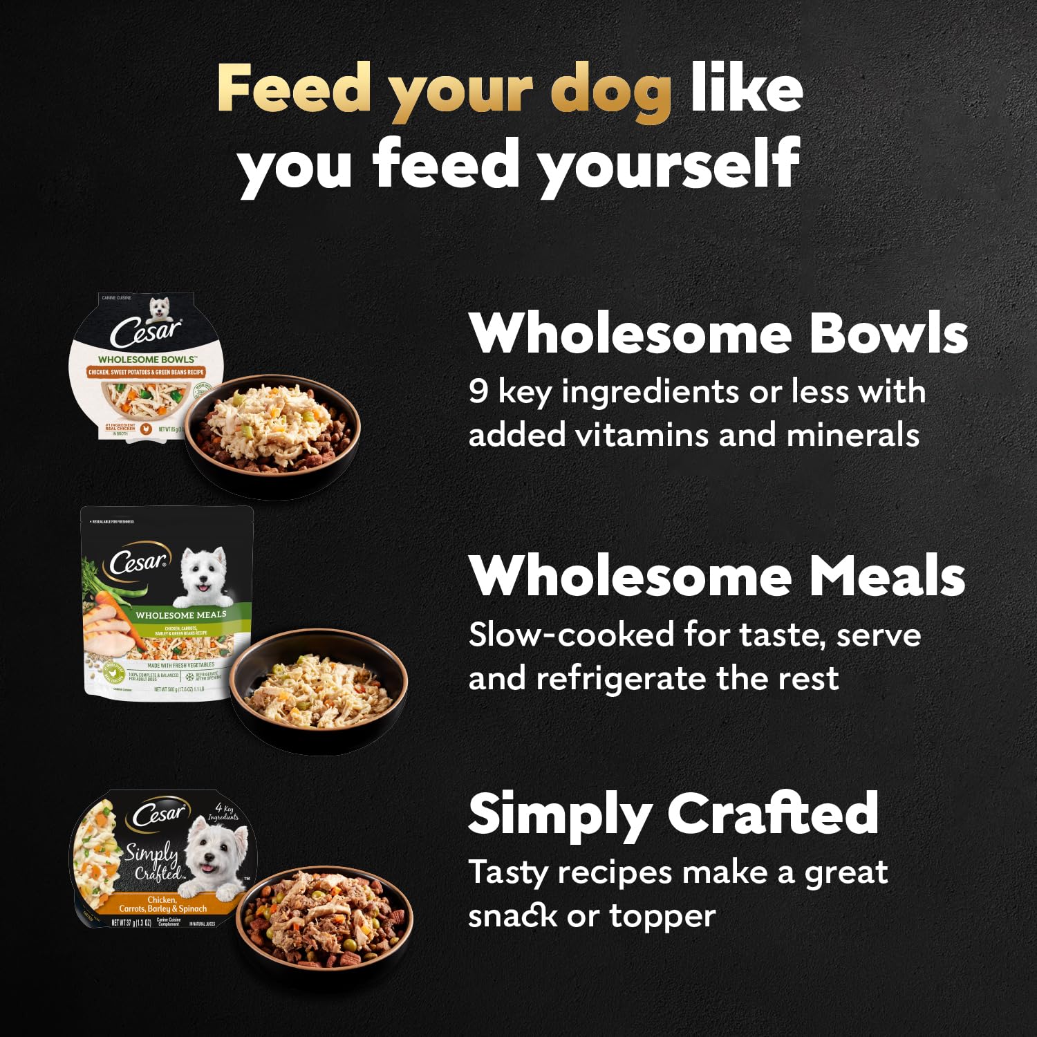 Cesar Wholesome Bowls nine-key-ingredients highlight the balanced recipe