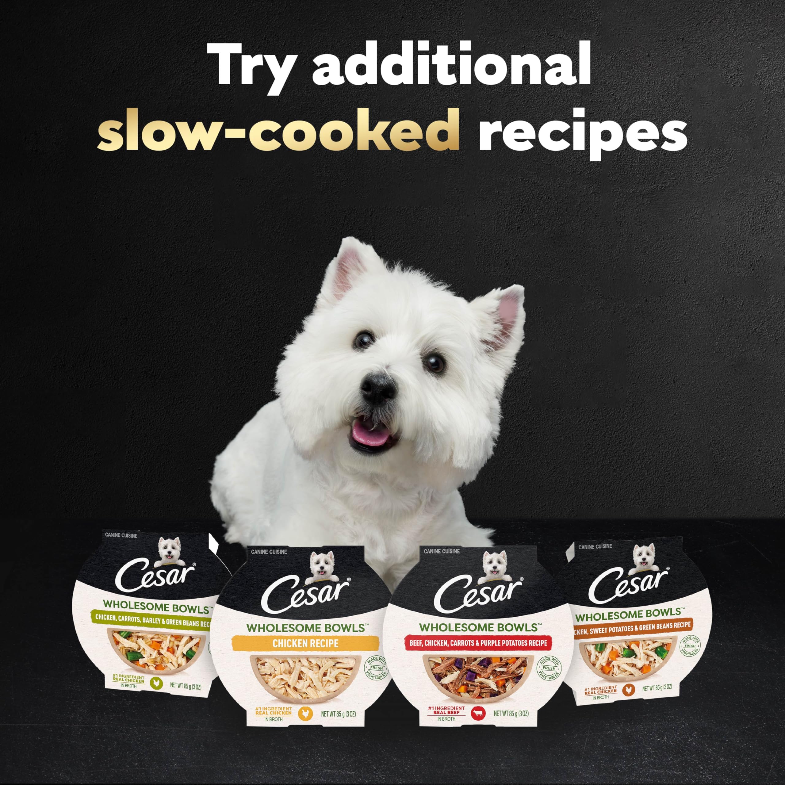 Cesar Wholesome Bowls variety pack, beef and chicken options for dogs