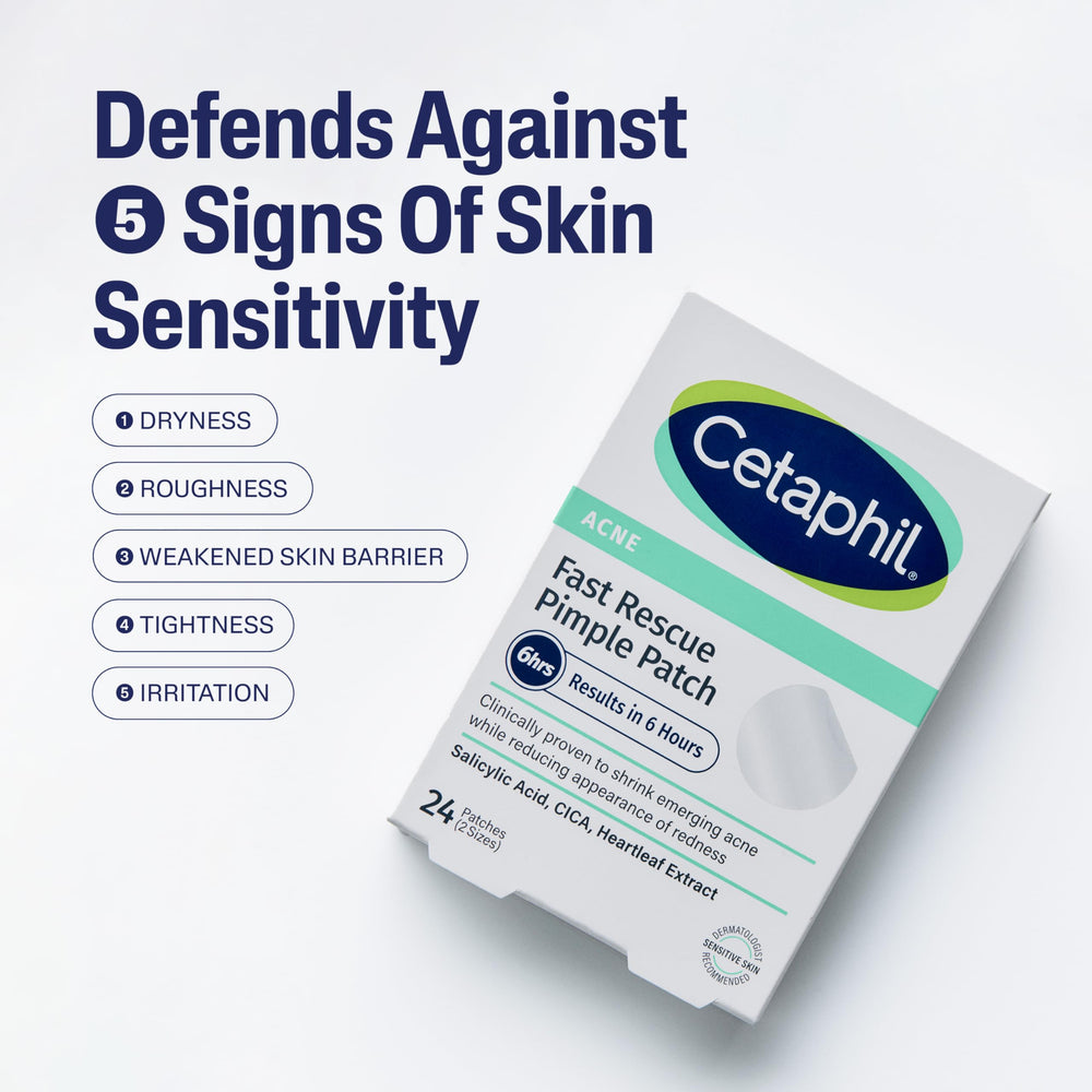 Waterproof Cetaphil patch stays in place through sweat.