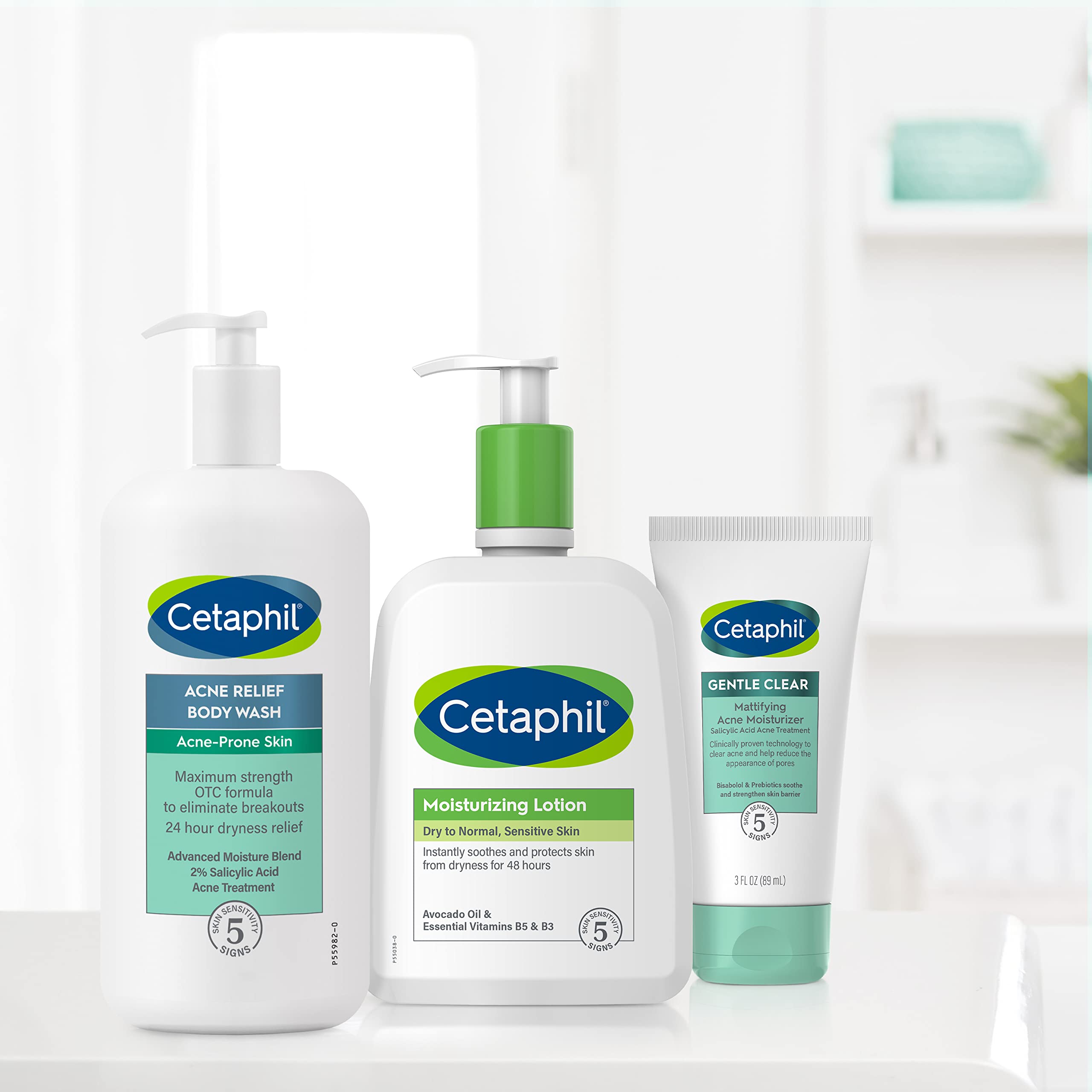 Label highlight: fragrance-free and hypoallergenic Cetaphil Acne Relief Body Wash.