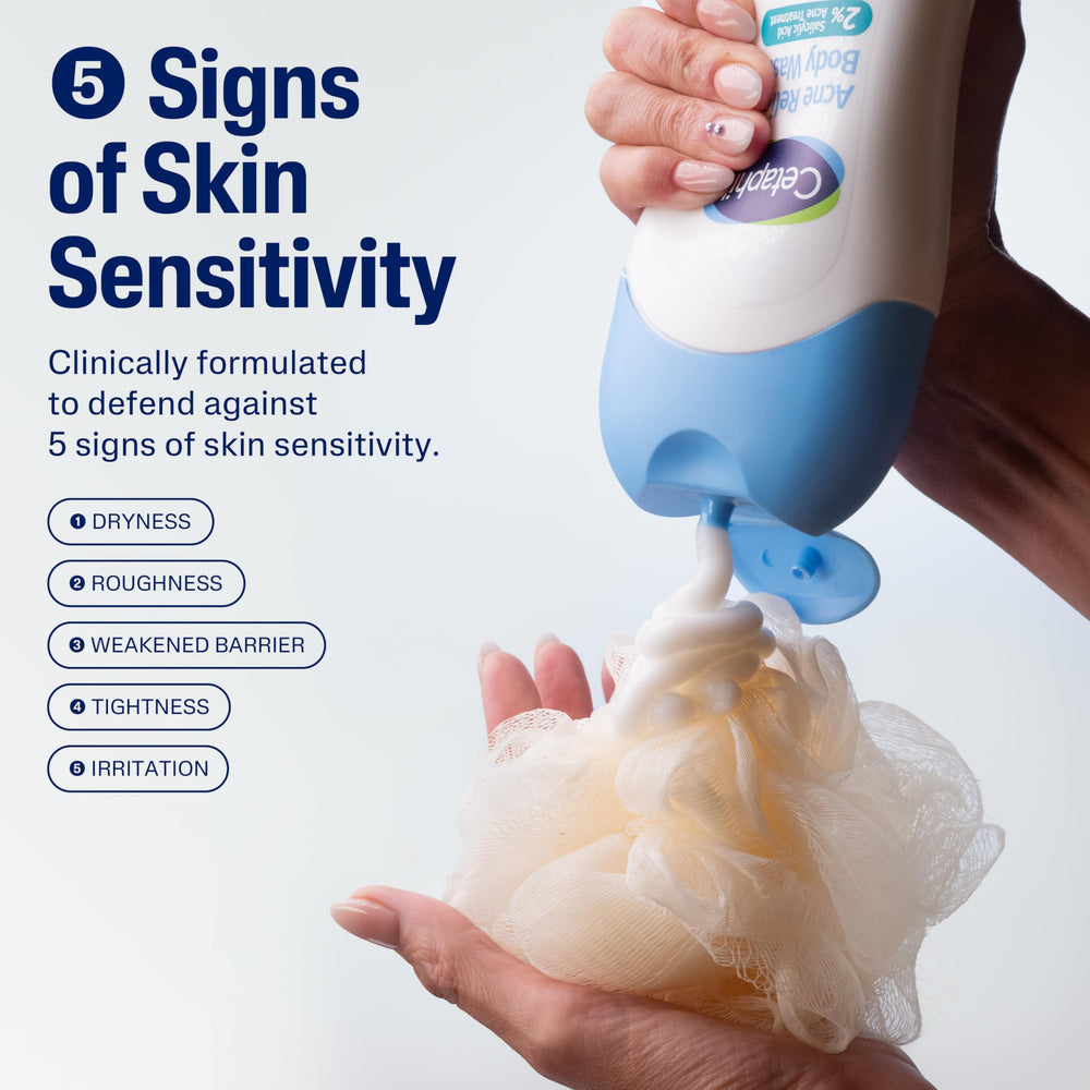 Cetaphil Acne Relief Body Wash foam-lather cleanses gently with exfoliation.