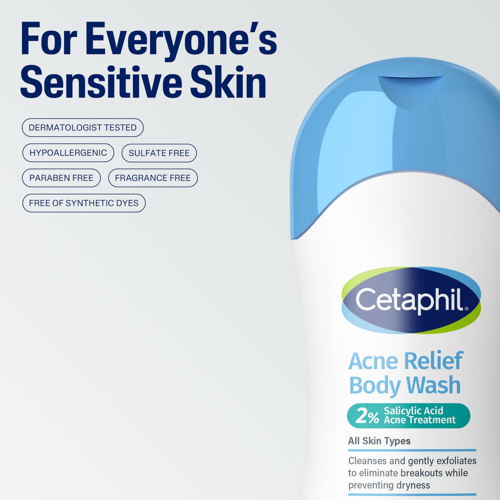Cetaphil fragrance-free pack on bathroom shelf for sensitive skin routines.