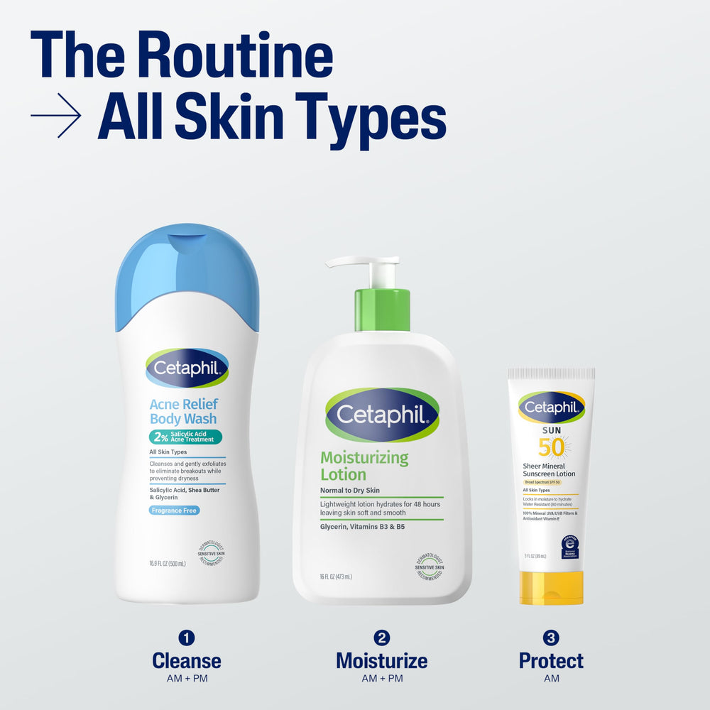 Cetaphil Acne Relief on skin shows gentle exfoliation for clearer-looking skin.
