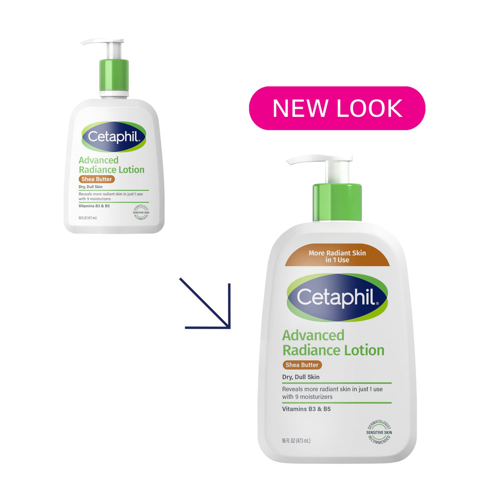 Back label of Cetaphil Advanced Radiance Lotion emphasizing fragrance-free formula