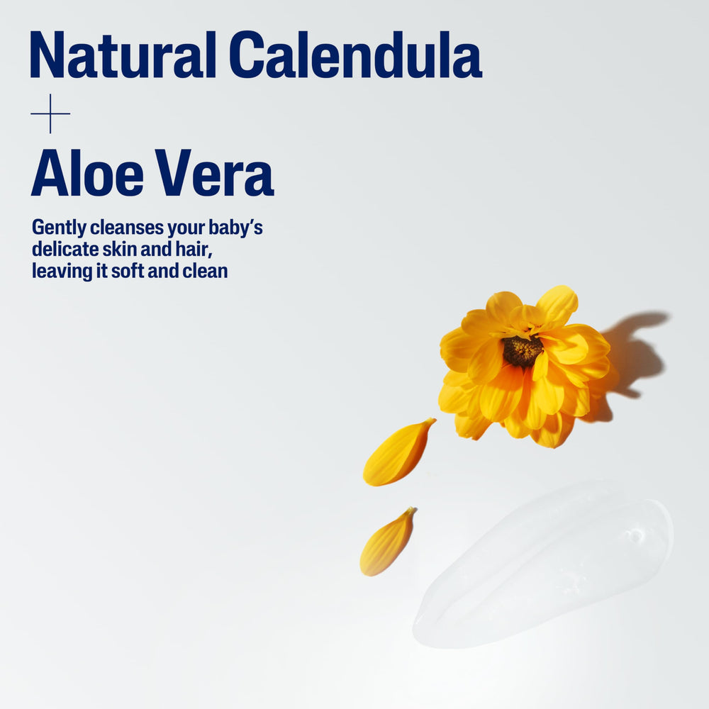 Calendula ingredient visual on Cetaphil packaging signaling soothing care.