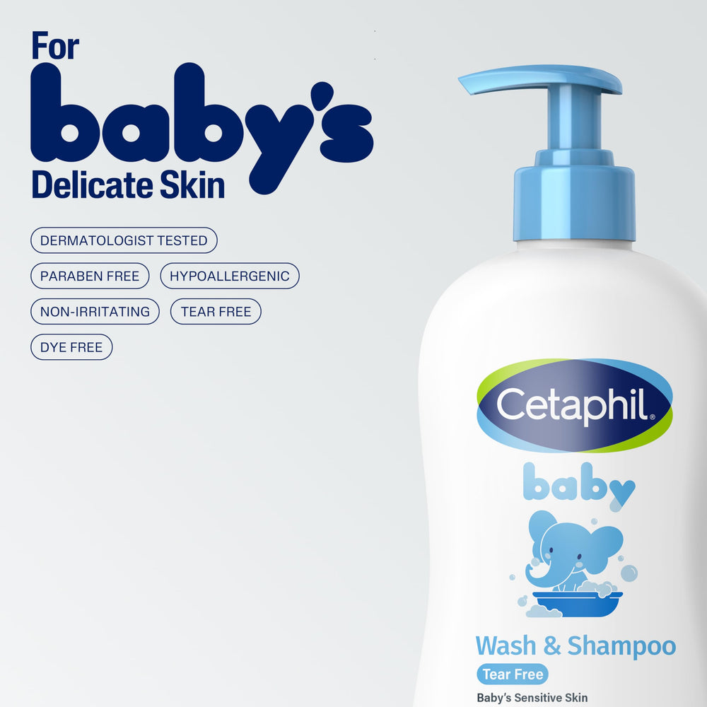 Hypoallergenic label shown on Cetaphil Baby Wash & Shampoo packaging.