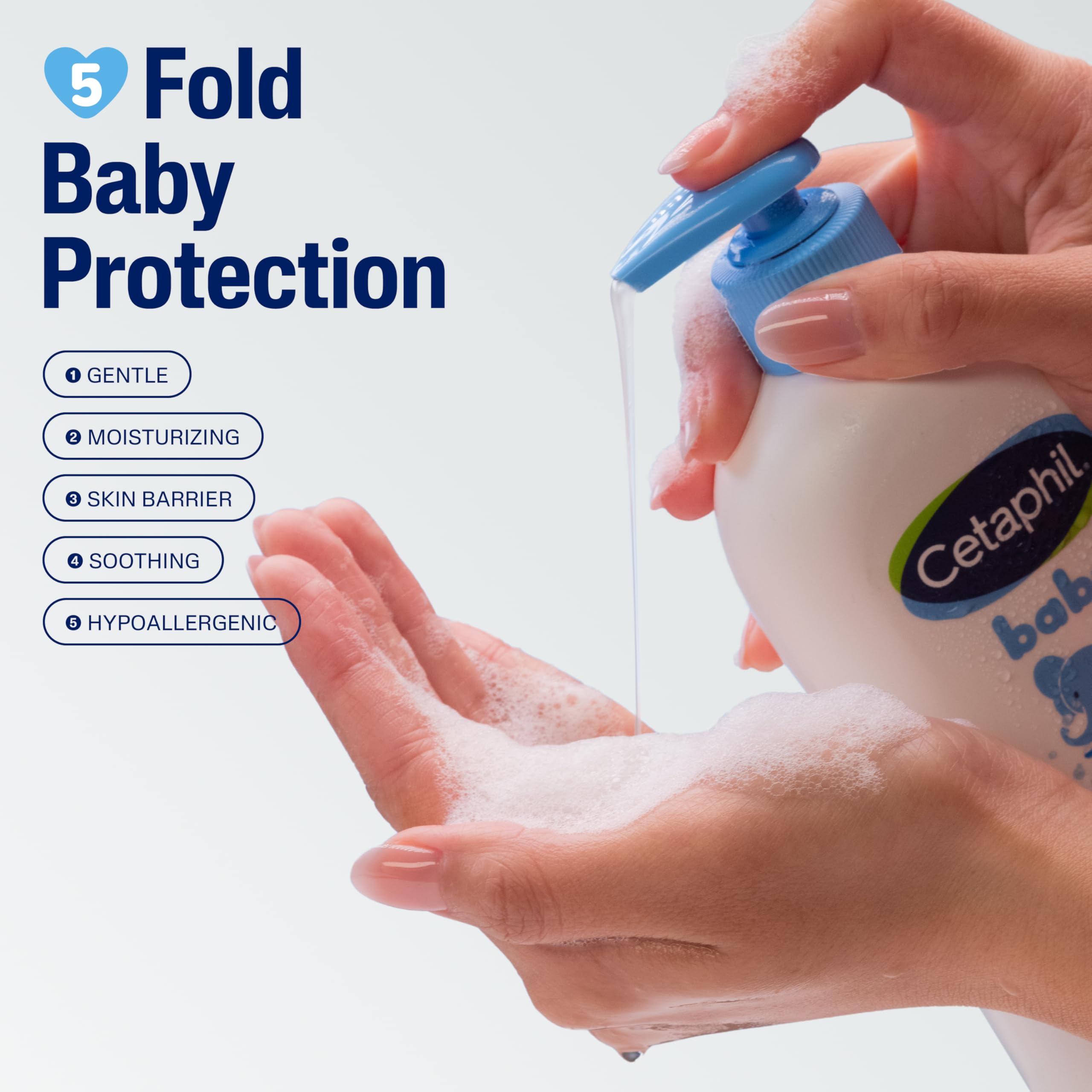 Cetaphil Baby Wash & Shampoo bottle with rich lather for easy cleansing.