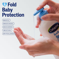 Cetaphil Baby Wash & Shampoo bottle with rich lather for easy cleansing.