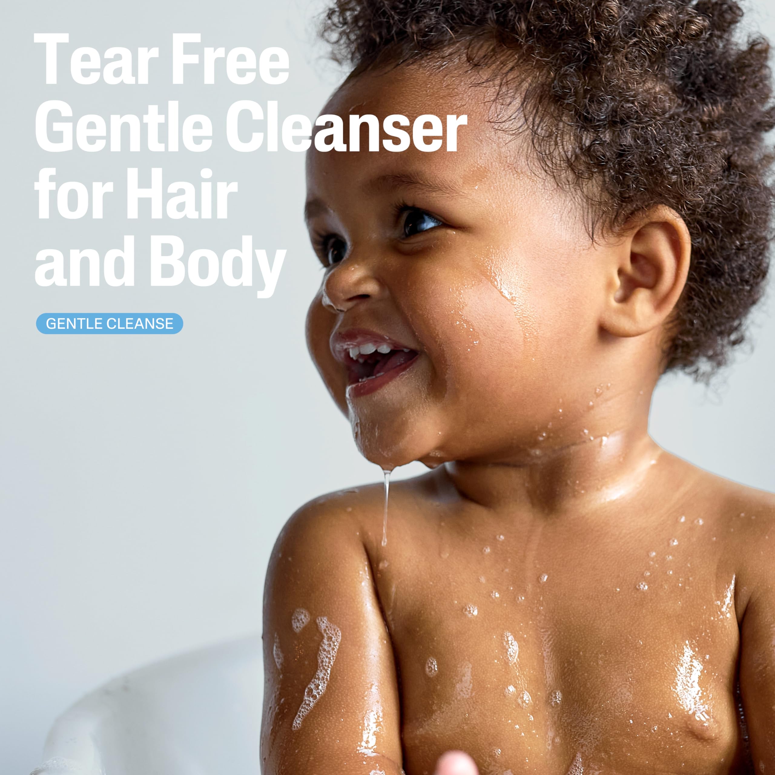 Cetaphil Baby Wash & Shampoo applied to baby hair and skin for softness.