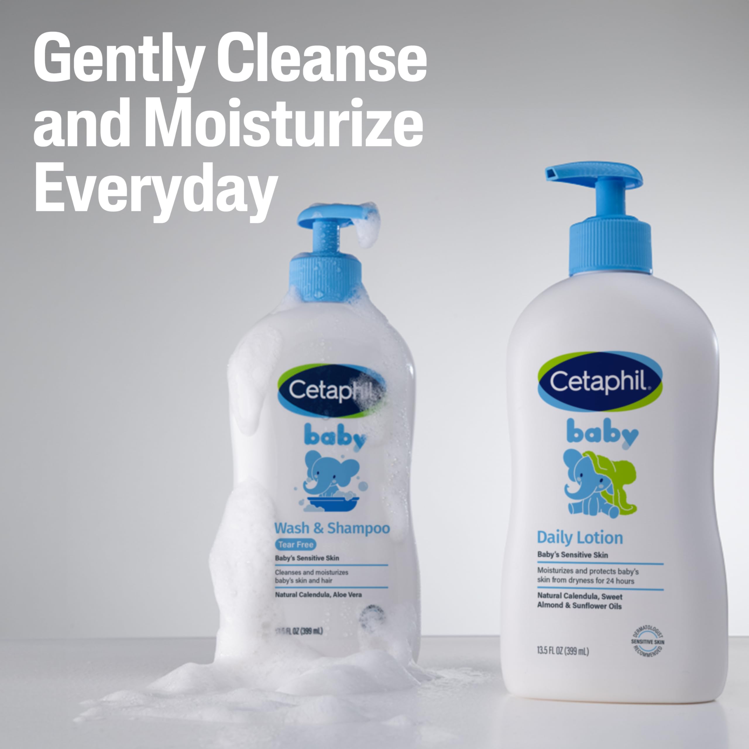 Tear-free formula label on Cetaphil bottle indicating gentle cleansing.