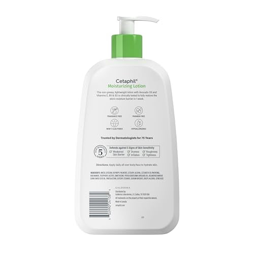Cetaphil body-care routine with hands applying lotion on elbows.